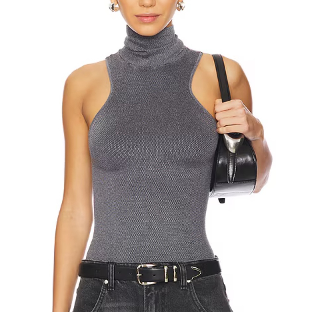Free People Always Ready Black Seamless Turtleneck Tank Top
